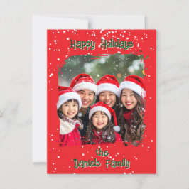 Niedliches Foto der Weihnachtsschneefamilie Postkarte