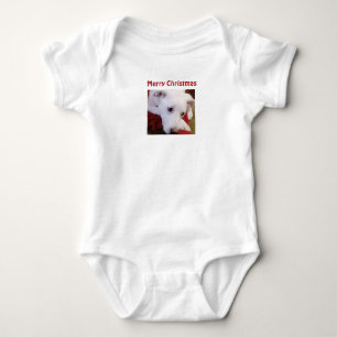 Niedliches Foto des Weißen Welpen Weihnachten Baby Strampler