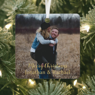 Niedliches Foto Frohe Weihnachten rustikal stilvol Ornament Aus Metall