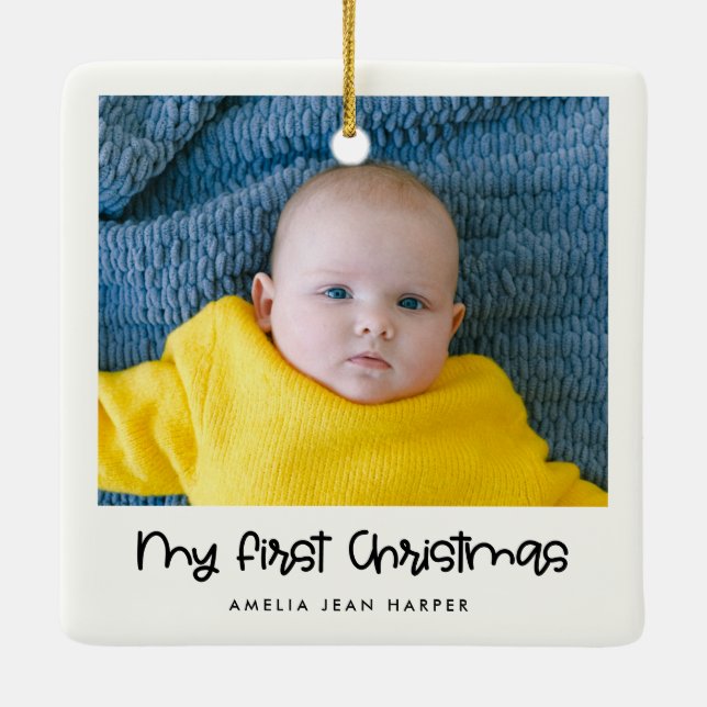 Niedliches Foto für mein erstes Weihnachts-Baby Keramikornament (Rückseite)