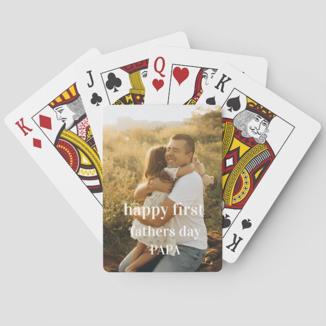 Niedliches Foto glückliche erste Väter Tag Papa Spielkarten (Rückseite)