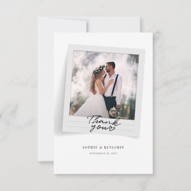 Niedliches Foto handgeschriebene Hochzeit Dankeskarte (Vorderseite)