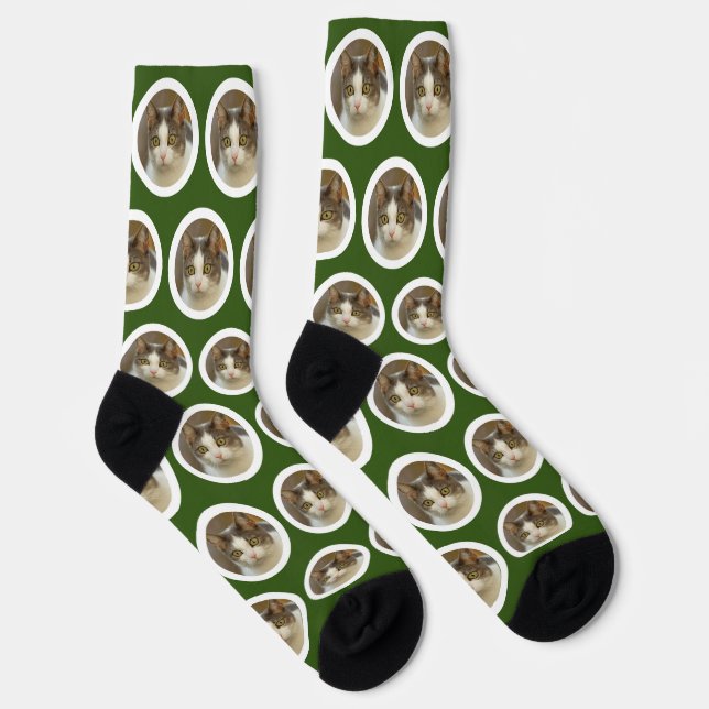 Niedliches Foto mit Personalisiertem Waldgrün Socken (Rechts)