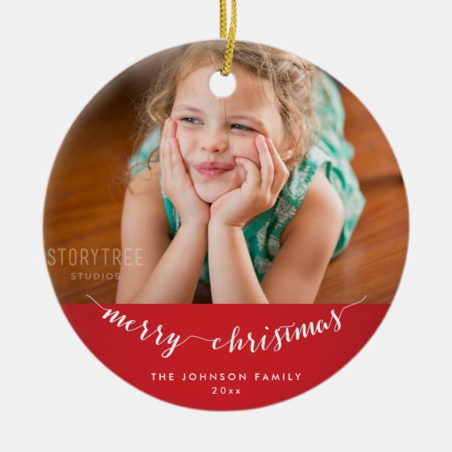 Niedliches Foto Personalisierter Weihnachtsbaum Keramikornament (Vorne)