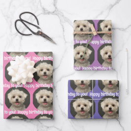 Niedliches Foto Pink Lila Lavendel Geburtstag Geschenkpapier Set