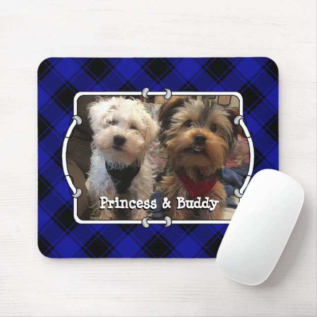 Niedliches Foto Rahmen Hund Blau und Schwarz Karie Mousepad (Mit Mouse)