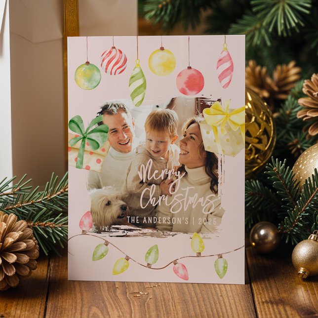 Niedliches Foto Rosa Weihnachtsfeiertag Feiertagskarte (Von Creator hochgeladen)