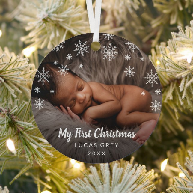 Niedliches Foto Snowflakes Baby Ornament Aus Metall (InSitu)