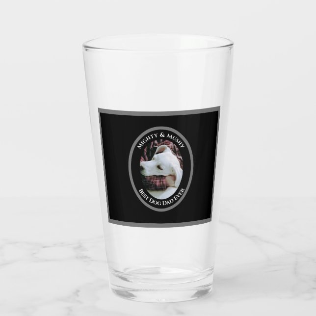 Niedliches Foto Vater Umarmung Sweet White Dog Bla Glas (Rückseite)