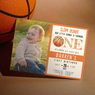 Niedliches Foto Wasserfarbe Basketball 1. Geburtst Einladung