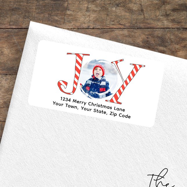 Niedliches Foto Weihnachten Rücksendeadresse Adressaufkleber (Joy cute photo typography design return address label. )