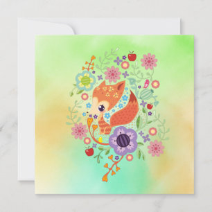 Niedliches Fox Baby Art Tier mit Blumenbezug
