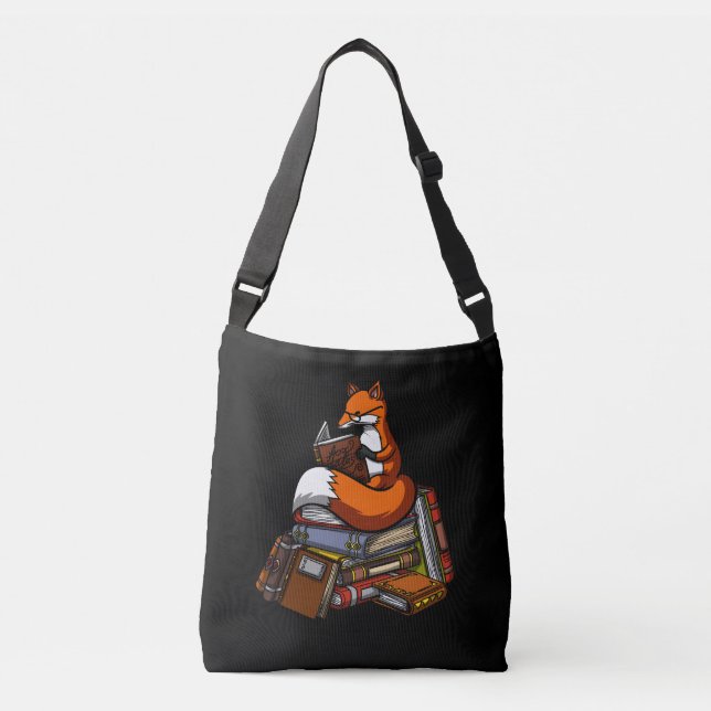 Niedliches Fox Book Reading Animal Tragetaschen Mit Langen Trägern (Vorderseite)