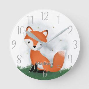 Niedliches Fox Personalisiertes Geschlecht neutral Runde Wanduhr