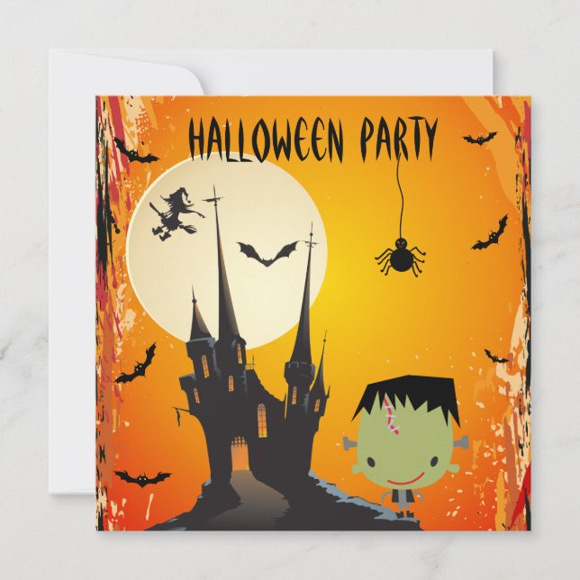 Niedliches Frankie & Castle Halloween-Party Einladung (Vorderseite)