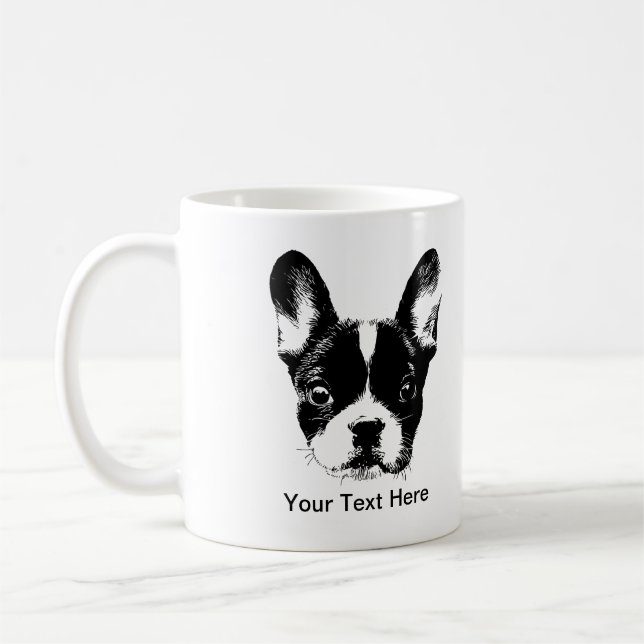 Niedliches französische Bulldoggen-Hundegesicht Kaffeetasse (Links)