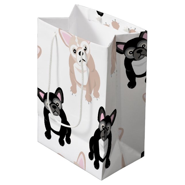 Niedliches französische Bulldoggen-Muster Mittlere Geschenktüte (Vorderseite Schrägansicht)