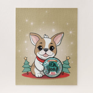 Niedliches französisches Bulldog Funny Happy New Y
