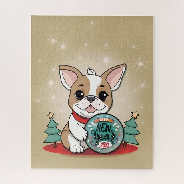 Niedliches französisches Bulldog Funny Happy New Y (Vertikal)