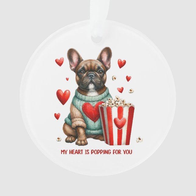 Niedliches französisches Bulldog-Valentinstag Ornament (Vorderseite)