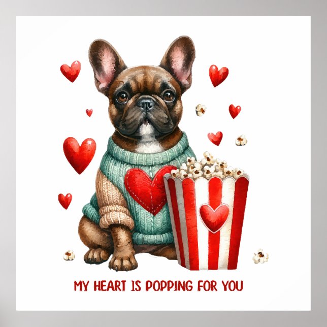 Niedliches französisches Bulldog-Valentinstag Poster (Vorne)