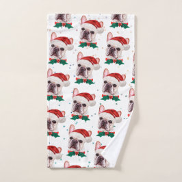 Niedliches Französisches Bulldog-Weihnachtsmuster Handtuch