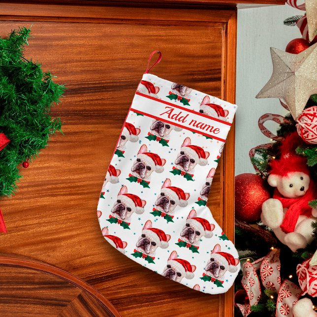 Niedliches Französisches Bulldog-Weihnachtsmuster Kleiner Weihnachtsstrumpf (Von Creator hochgeladen)