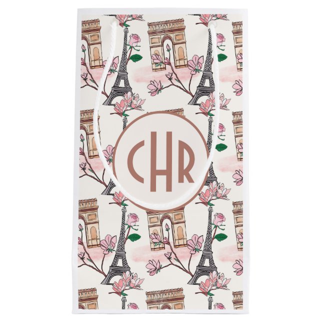 Niedliches französisches Theme Monogram | Frankrei Kleine Geschenktüte (Vorderseite)