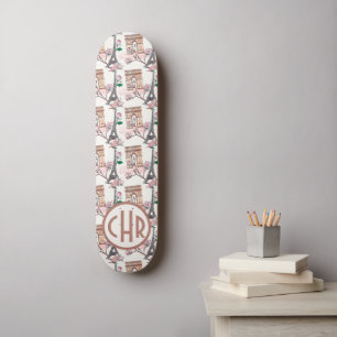 Niedliches französisches Theme Monogram   Frankrei Skateboard