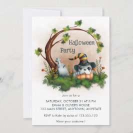 Niedliches French Bulldog Puppy Grave Halloween-Pa Einladung