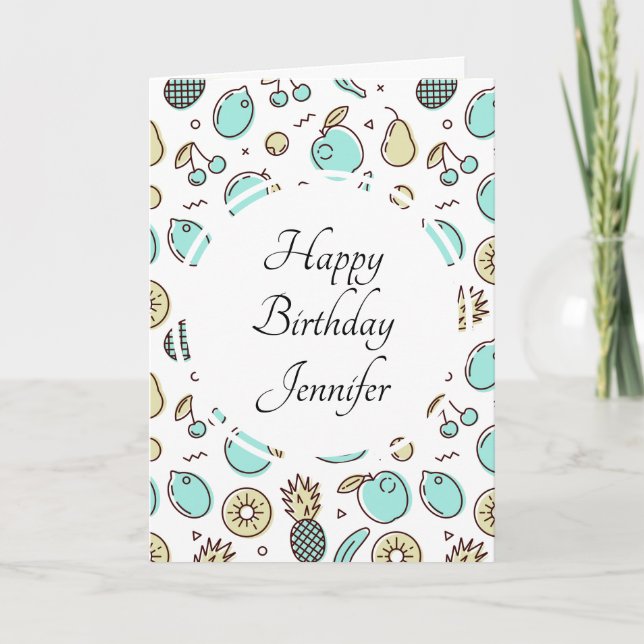 Niedliches Fruchtmuster Sommerlicher Geburtstag Karte (Vorderseite)