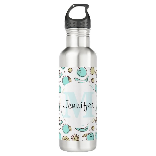 Niedliches Fruchtmuster Summeres Themed Monogram Edelstahlflasche (Vorderseite)