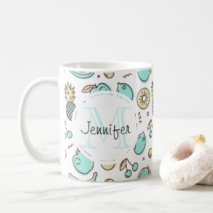 Niedliches Fruchtmuster Summeres Themed Monogram Kaffeetasse