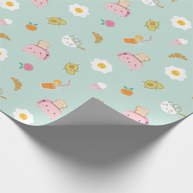 Niedliches Frühstück auf Pizza Geschenkpapier (Ecke)