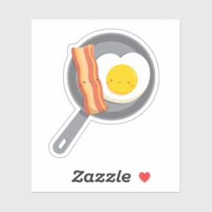 Niedliches Frühstück Bacon and Egge Herz on a Pan Aufkleber