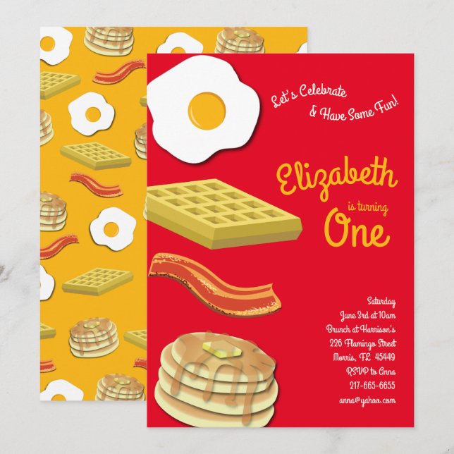 Niedliches Frühstück Brunch Kinder 1 Geburtstag Pa Einladung (Vorne/Hinten)
