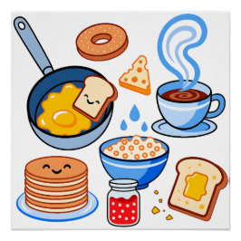 Niedliches Frühstücksmuster – Kawaii-Lebensmittel Poster