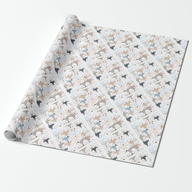 Niedliches Fuchs- oder Wolfmuster des Geschenkpapier (Ungerollt)