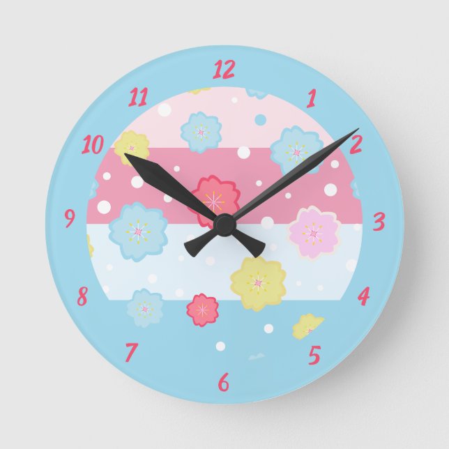 Niedliches Fun-farbiges Pastellmuster Runde Wanduhr (Vorderseite)