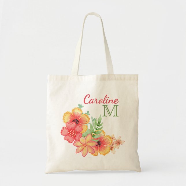 Niedliches Fun Hawaiian Floral Chic Wasserfarben M Tragetasche (Vorne)