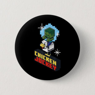 Niedliches Funny Chicken Jockey Pixel Graphic Ridi Button