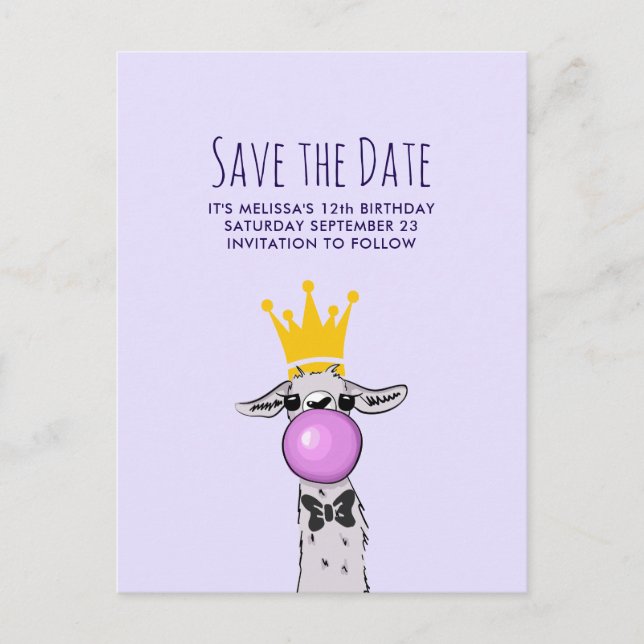 Niedliches Funny Llama Illustration Party Save the Postkarte (Vorderseite)