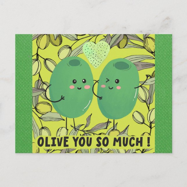 Niedliches Funny Olive Sie ich Liebe Sie Postkarte (Vorderseite)