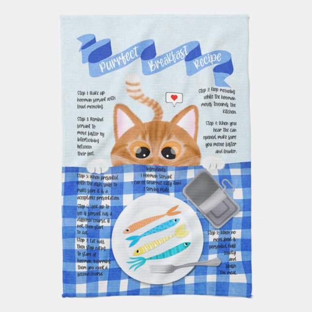 Niedliches Funny Orange Cat Frühstücksrezeptur Geschirrtuch (Vertikal)