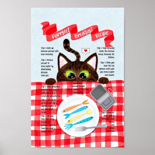 Niedliches Funny Tabby Cat Frühstücksbuffet Rezept Poster (Vorne)