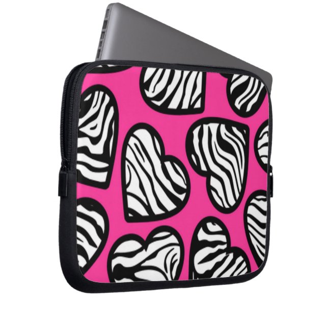 Niedliches Fuschia-Rosa-Schwarz-weißes Zebramuster Laptopschutzhülle (Vorne Rechts)