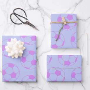 Niedliches Fußball-Ball-Muster in Lila und blau Geschenkpapier Set