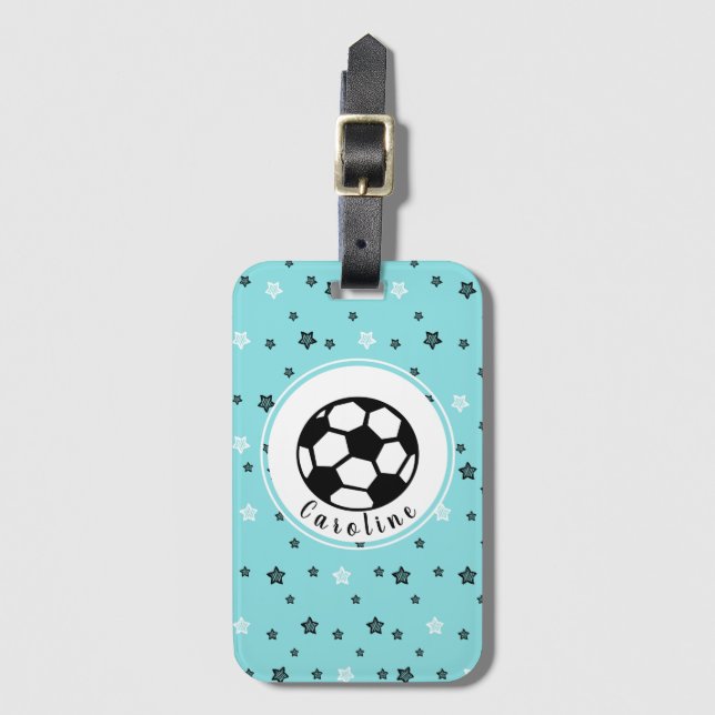 Niedliches Fußballball-Design Personalisiert Blau Gepäckanhänger (Vorderseite Vertikal)
