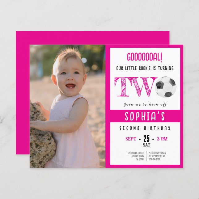 Niedliches Fußballspiel Foto Rosa 2. Geburtstag Ei (Vorne/Hinten)