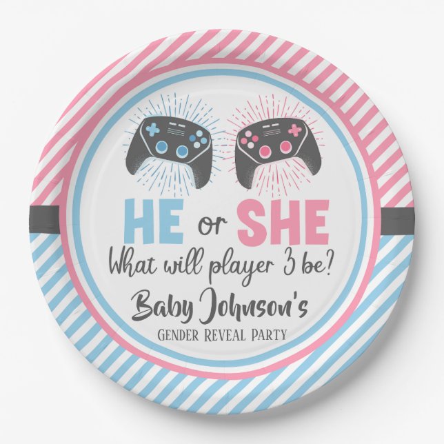 Niedliches Gamer-Baby-Gender-Bericht Pappteller (Vorderseite)